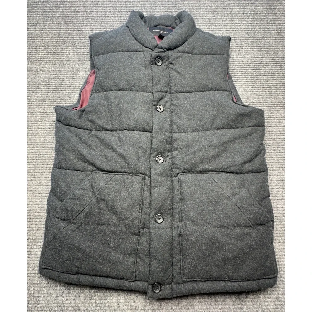 Banana Republic Puffer Vest Men M Gray Quilted Cotton Twill